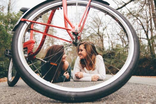 women and a bike